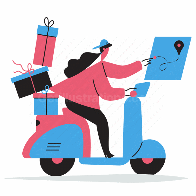 Download destination, location, scooter, delivery, shipping, woman